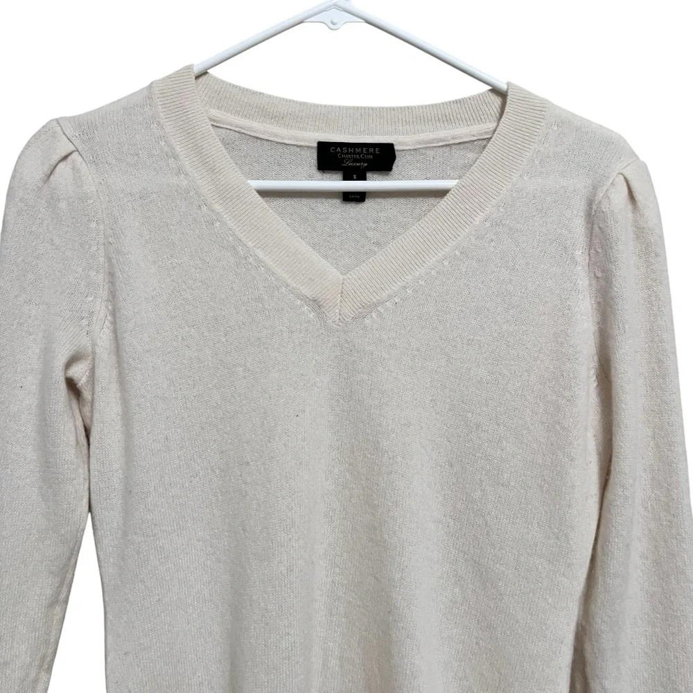 100% Cashmere Charter Club Luxury Ivory Sweater Size Small